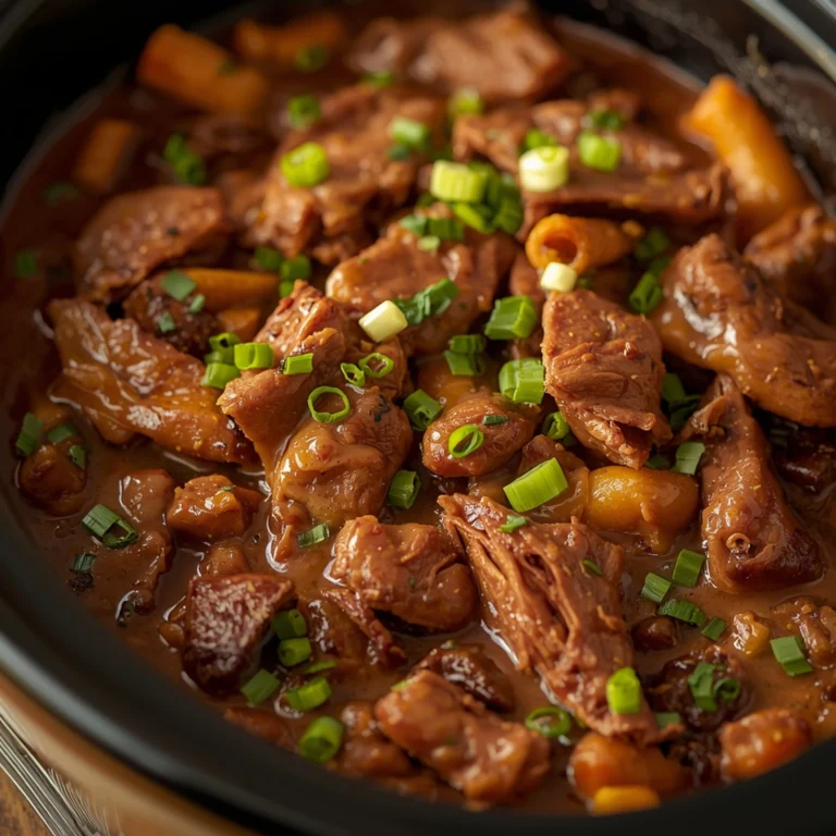 Close-up of Copycat Arby's Beef and Cheddar Sandwiches cooked in a Crockpot with fresh herbs and glossy sauce