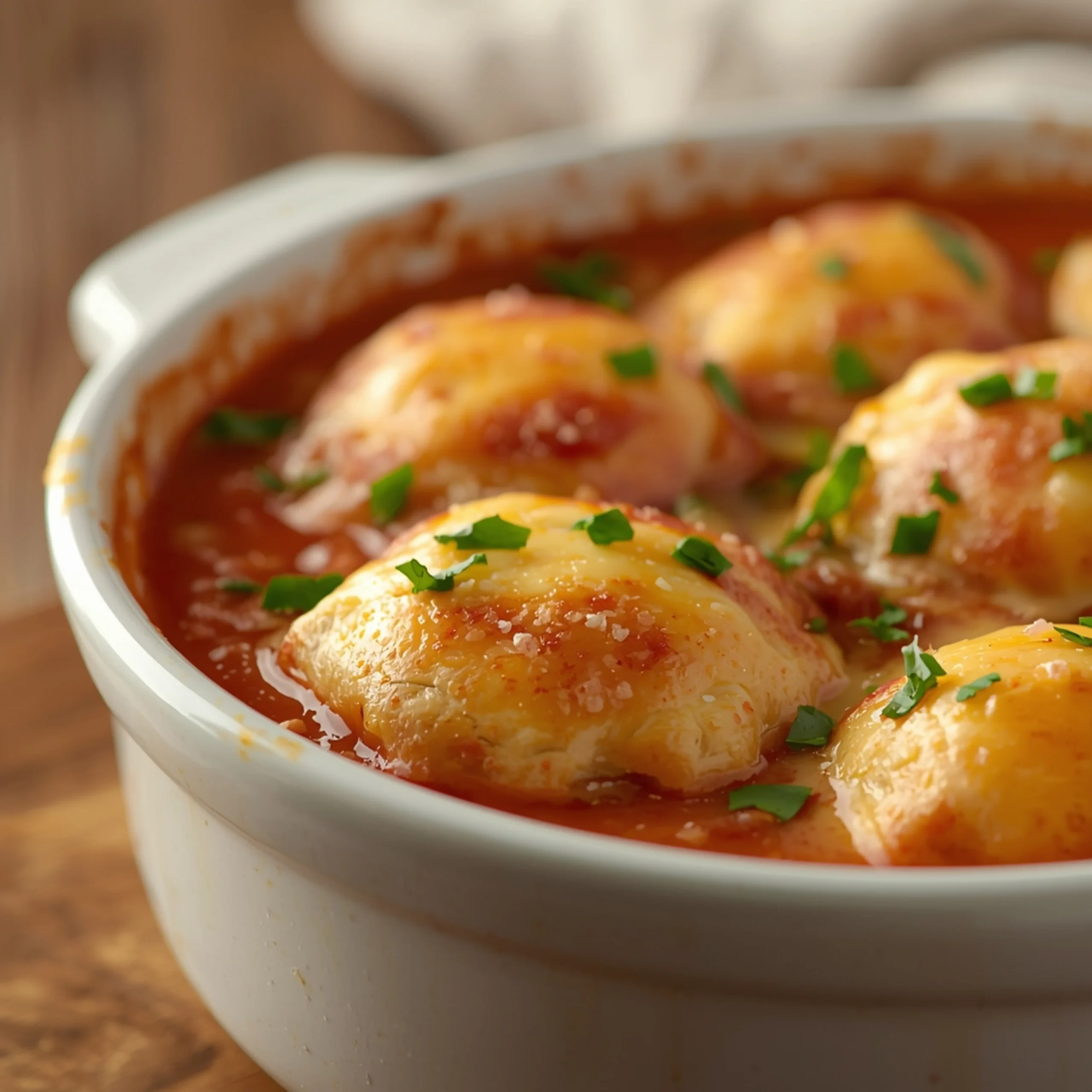 Close-up of Easy Cheesy Pizza Pockets Recipe with fresh herbs and glossy sauce