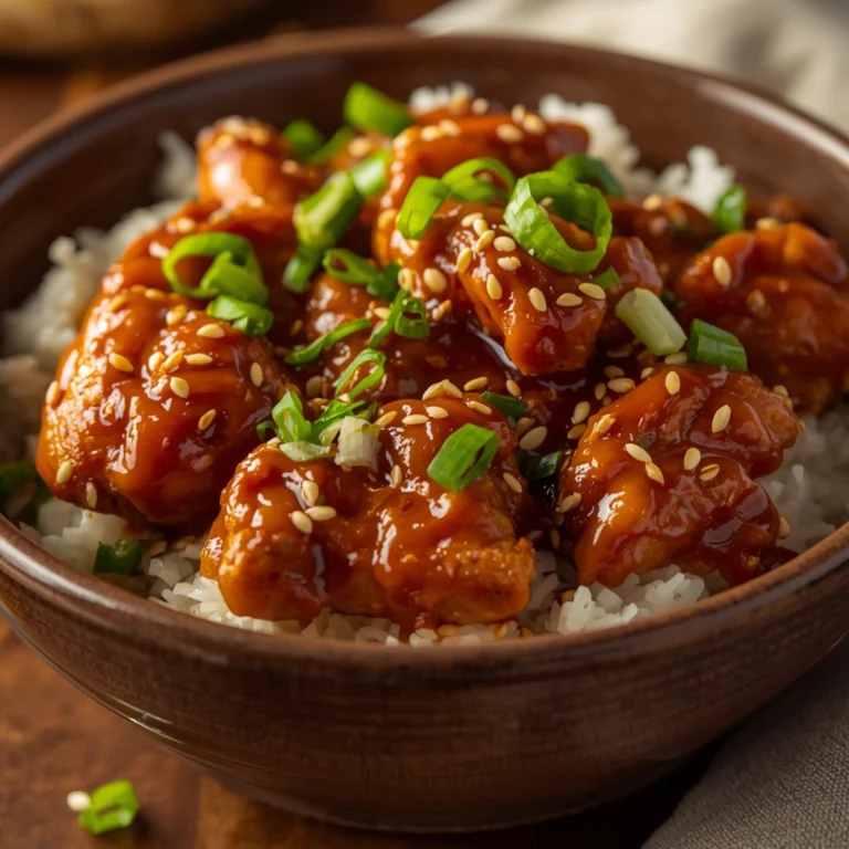 Close-up of Easy Korean BBQ Chicken Bowls with Spicy Gochujang Cream Sauce with fresh herbs and glossy sauce