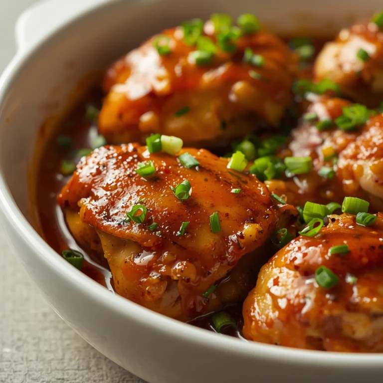 Close-up of Honey Garlic Slow Cooker Chicken Thighs cooked in a Crockpot with fresh herbs and glossy sauce