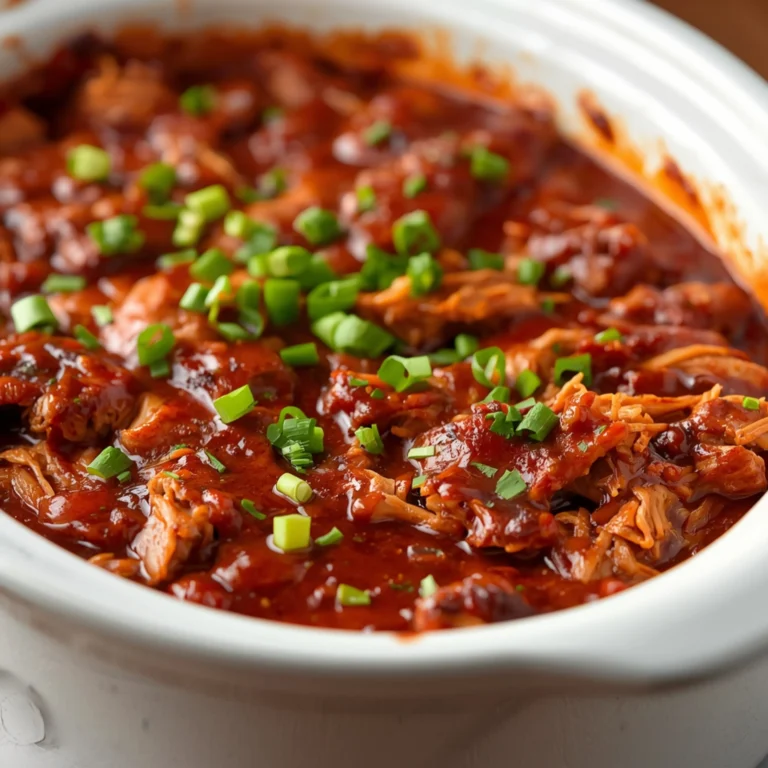 Close-up of Keto BBQ Chicken Casserole cooked in a Crockpot with fresh herbs and glossy sauce