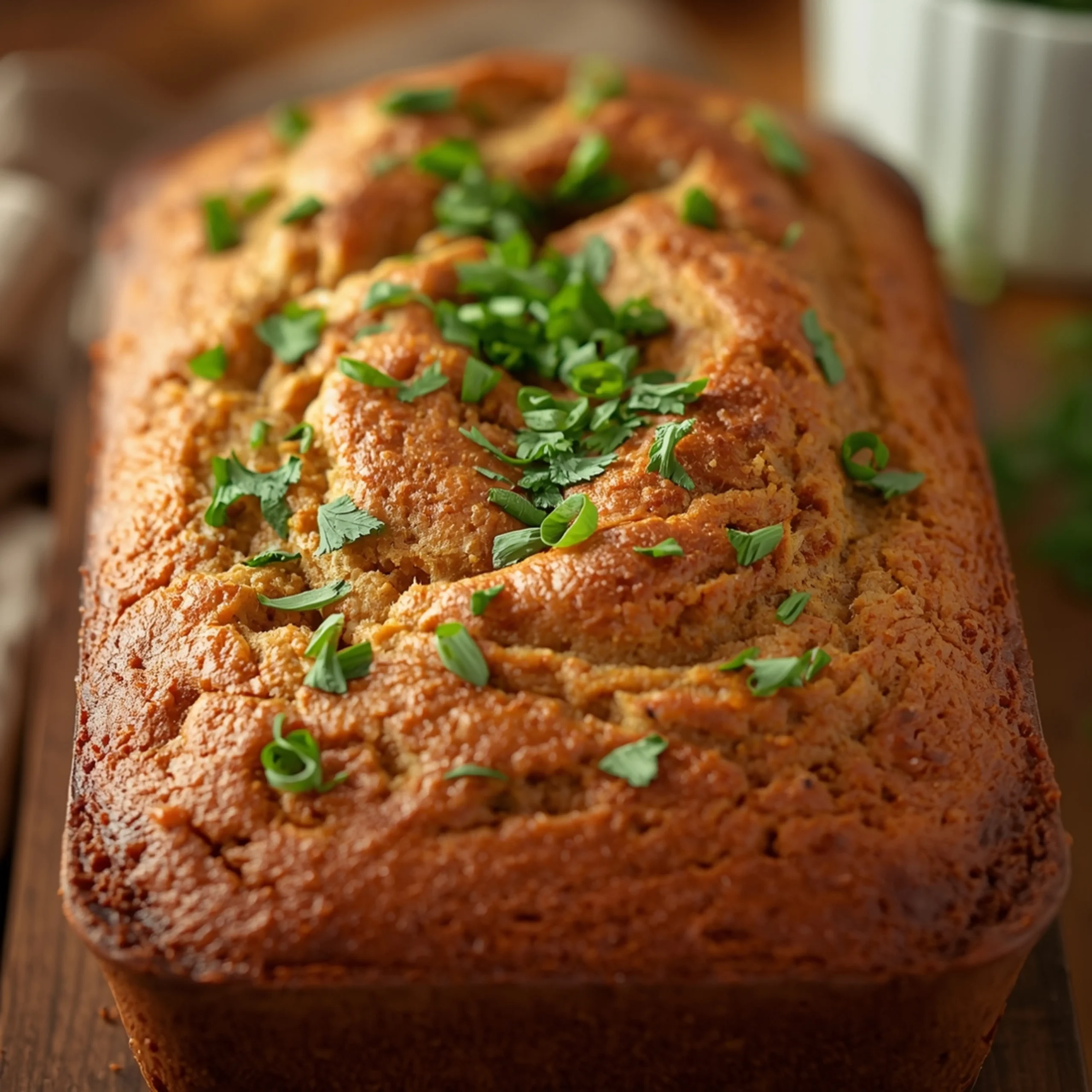 Close-up of Slow Cooker Banana Bread cooked in a Crockpot with fresh herbs and glossy surface