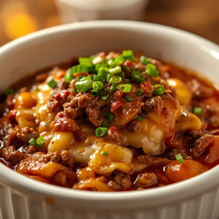 Close-up of Smash Burger Bowl cooked in a Crockpot with fresh herbs and glossy sauce