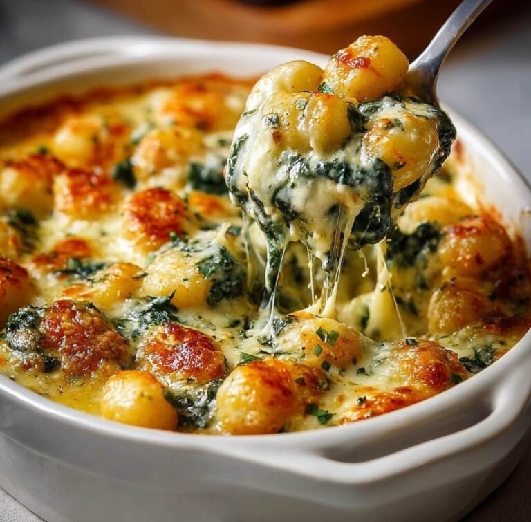 Easy Three Cheese Baked Gnocchi with Spinach