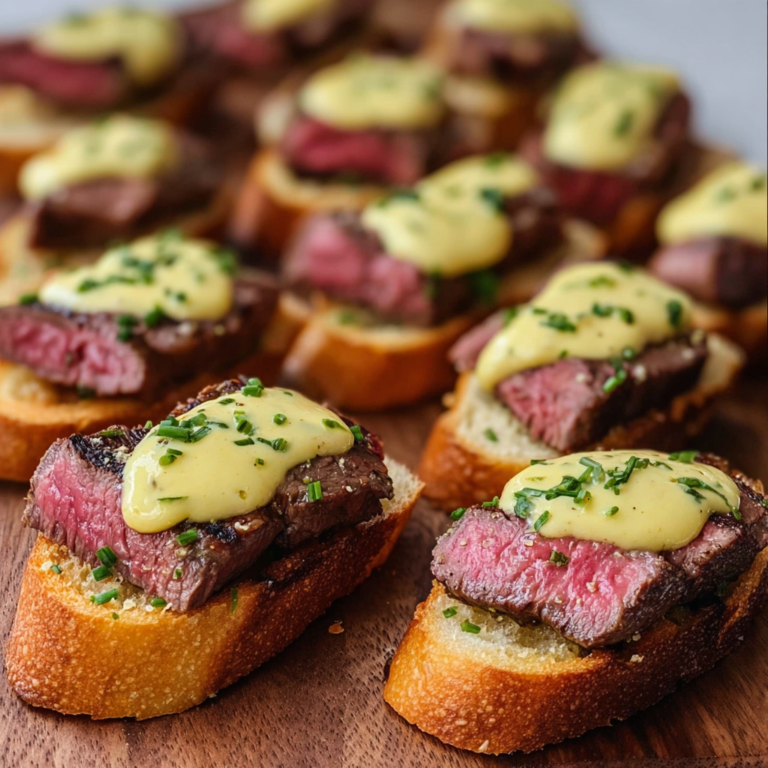 Elegant Beef Tenderloin Crostini with Rich Béarnaise Sauce