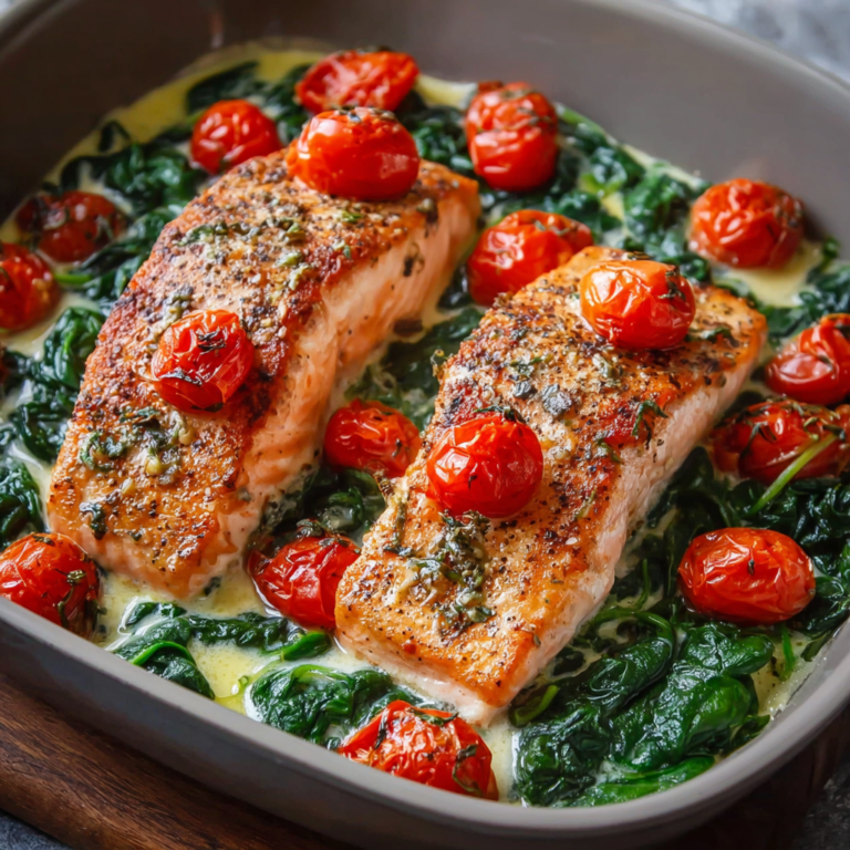 Perfect Pan-Seared Salmon with Roasted Tomatoes & Spinach