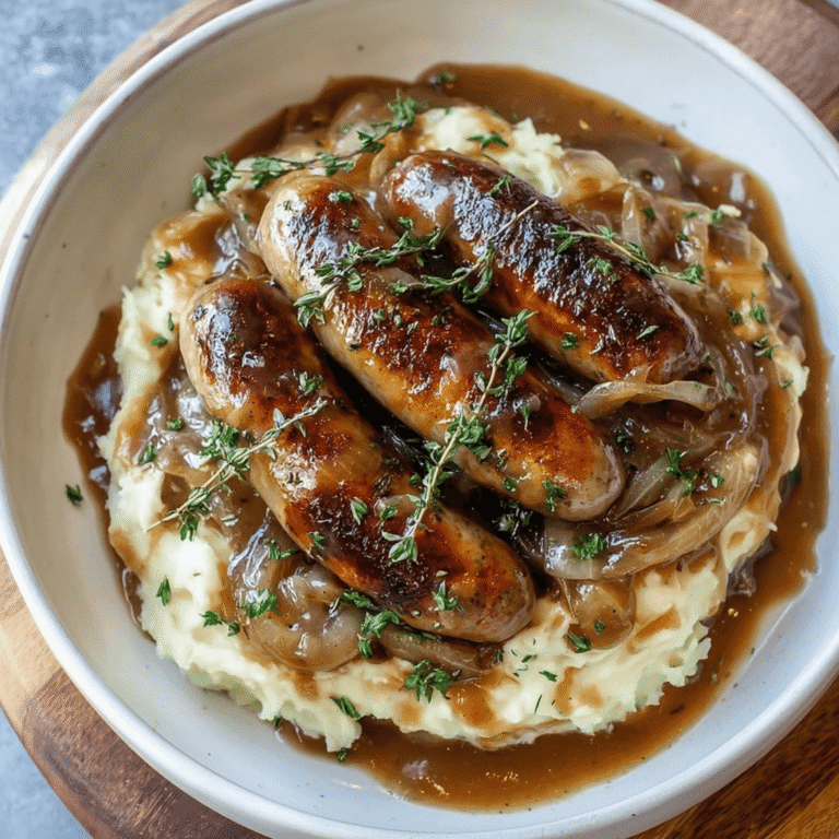 Classic Bangers and Mash with Rich Onion Gravy