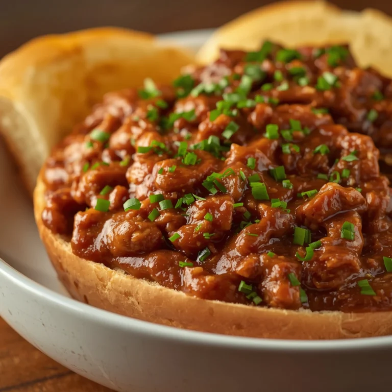 Close-up of Garlic Bread Sloppy Joes with fresh herbs and glossy sauce