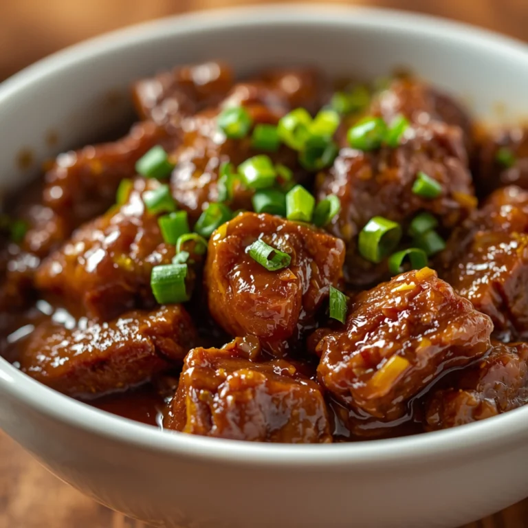 Close-up of Healthy Crock Pot Korean Beef with fresh herbs and glossy sauce