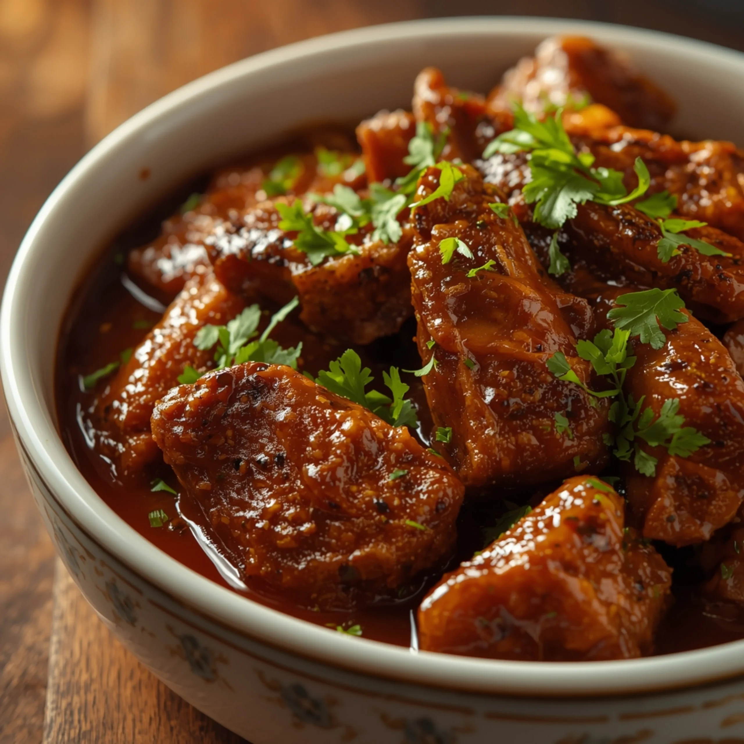 Close-up of Omani Shuwa Recipe | with fresh herbs and glossy sauce