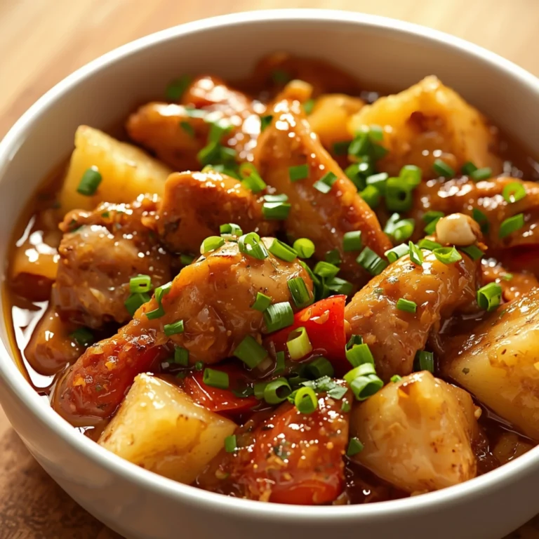 Close-up of Sweet Hawaiian Crockpot Chicken with fresh herbs and glossy sauce