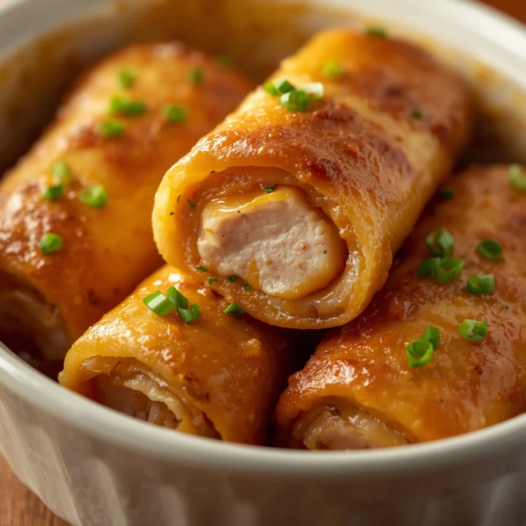 Close-up of Turkey and Cheese Roll-Ups with fresh herbs and glossy sauce