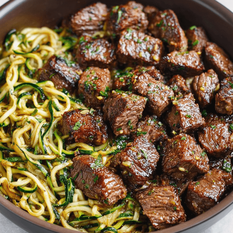 Easy Garlic Butter Steak Bites and Zucchini Noodles