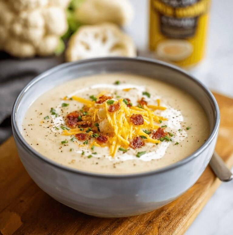 Rich & Creamy Loaded Cauliflower Soup (Keto Baked Potato Style)