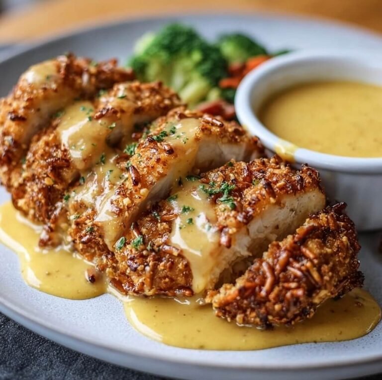 How to Make Crispy Pretzel Chicken with Tangy Mustard-Cheddar Sauce at Home