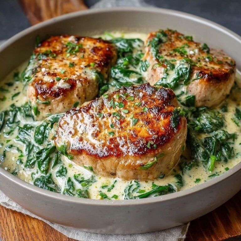 Easy Boneless Pork Chops in Creamy Garlic Spinach Sauce for Cozy Dinners