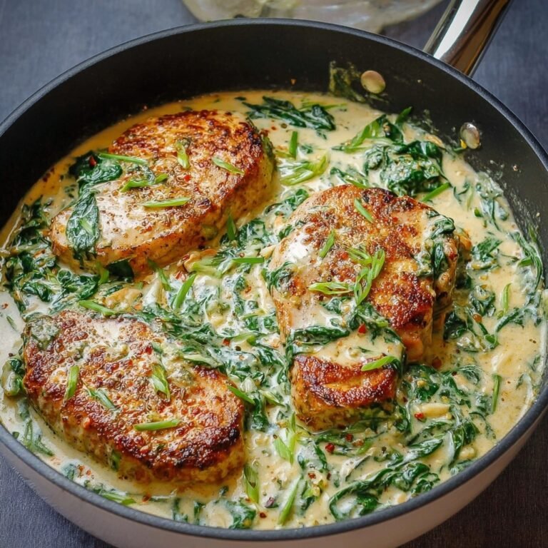Easy Boneless Pork Chops in Creamy Garlic Spinach Sauce for Cozy Dinners